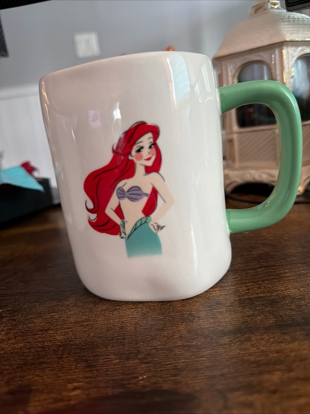 Rae Dunn ARIEL White Ceramic Mug with Mint Handle
